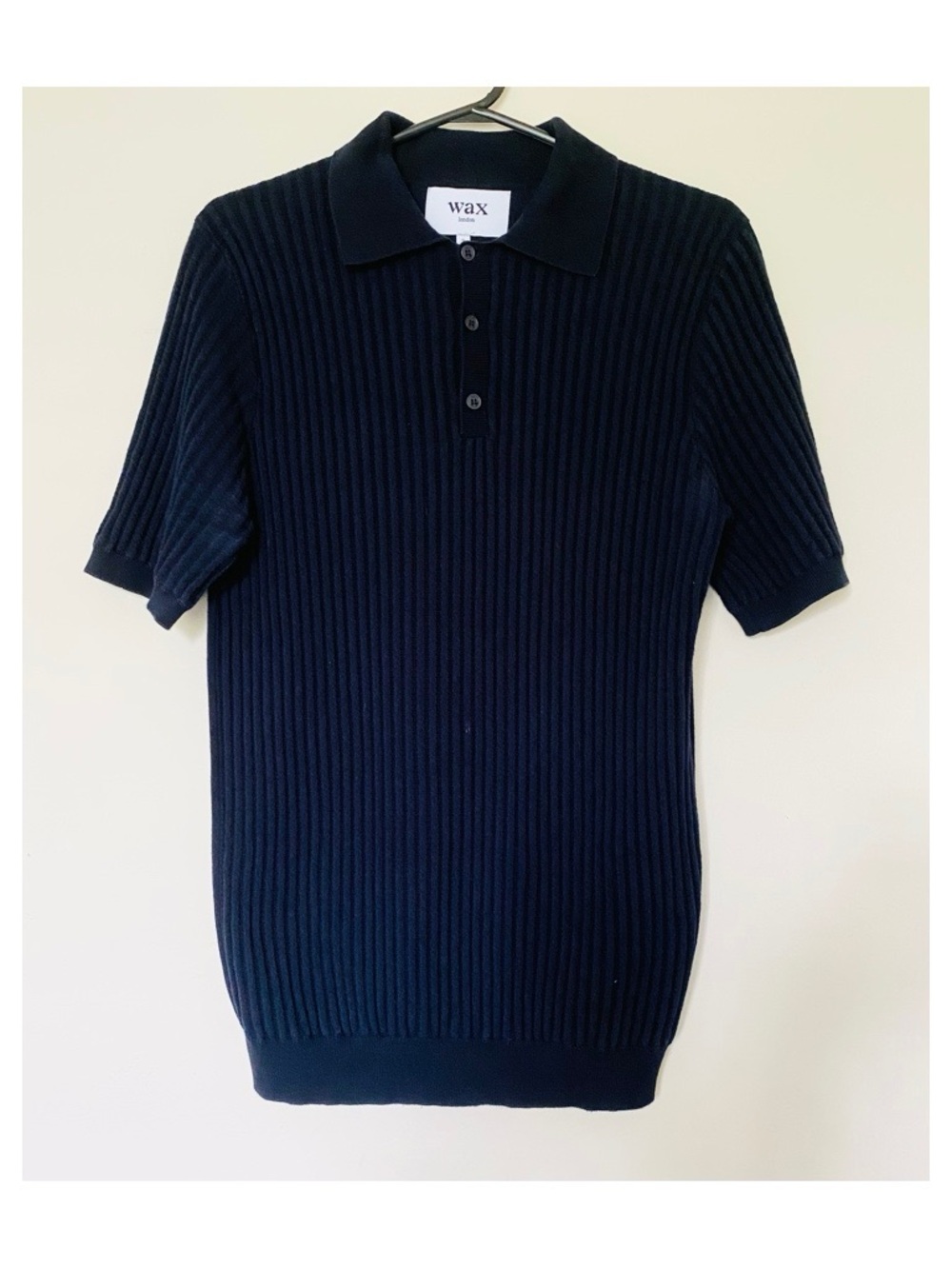 Wax London Ribbed Knit Short Sleeve Polo Shirt - Navy - Size S